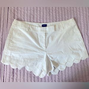 J Crew Scalloped White Linen Shorts
